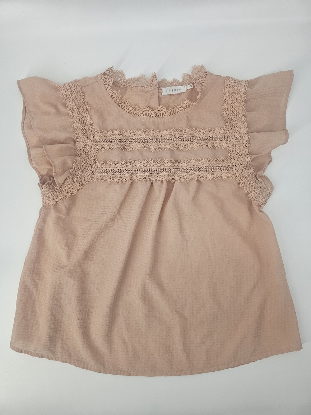 Blu Pepper Lace Trim Flutter Sleeve Swiss Dot Blouse Romantic Cottagecore Top S - Picture 3 of 7
